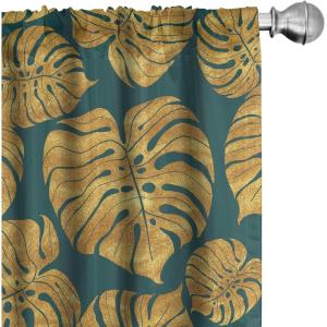 Ambesonne Floral Boho Curtains, Golden Tone Blooming Flowers and Neutral Leaves on Dark Jungle Back, Window Treatments 2 Panel Set for Living Room Bedroom, Pair of – 28″ x 95″, Dark Yellow Sea Blue(Teal Pale Earth Yellow)