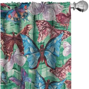 Ambesonne Floral Boho Curtains, Golden Tone Blooming Flowers and Neutral Leaves on Dark Jungle Back, Window Treatments 2 Panel Set for Living Room Bedroom, Pair of – 28″ x 95″, Dark Yellow Sea Blue(Shamrock Green Redwood)