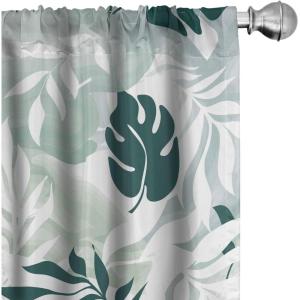 Ambesonne Floral Boho Curtains, Golden Tone Blooming Flowers and Neutral Leaves on Dark Jungle Back, Window Treatments 2 Panel Set for Living Room Bedroom, Pair of – 28″ x 95″, Dark Yellow Sea Blue(Dark Teal White)