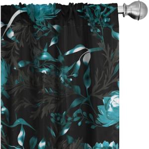 Ambesonne Floral Boho Curtains, Golden Tone Blooming Flowers and Neutral Leaves on Dark Jungle Back, Window Treatments 2 Panel Set for Living Room Bedroom, Pair of – 28″ x 95″, Dark Yellow Sea Blue(Dark Seafoam Dark Tan)