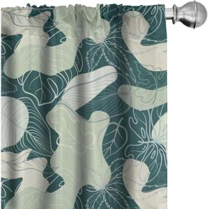 Ambesonne Floral Boho Curtains, Golden Tone Blooming Flowers and Neutral Leaves on Dark Jungle Back, Window Treatments 2 Panel Set for Living Room Bedroom, Pair of – 28″ x 95″, Dark Yellow Sea Blue(Hunter Green Pale Green)