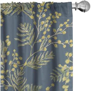 Ambesonne Floral Boho Curtains, Golden Tone Blooming Flowers and Neutral Leaves on Dark Jungle Back, Window Treatments 2 Panel Set for Living Room Bedroom, Pair of – 28″ x 95″, Dark Yellow Sea Blue(Pale Olive Green Blue)