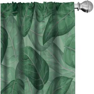 Ambesonne Floral Boho Curtains, Golden Tone Blooming Flowers and Neutral Leaves on Dark Jungle Back, Window Treatments 2 Panel Set for Living Room Bedroom, Pair of – 28″ x 95″, Dark Yellow Sea Blue(Fern Green Forest Green)