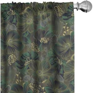 Ambesonne Floral Boho Curtains, Golden Tone Blooming Flowers and Neutral Leaves on Dark Jungle Back, Window Treatments 2 Panel Set for Living Room Bedroom, Pair of – 28″ x 95″, Dark Yellow Sea Blue(Jade Green Pale Green)