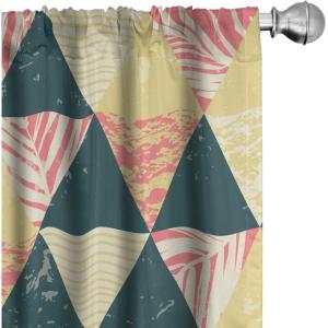 Ambesonne Floral Boho Curtains, Golden Tone Blooming Flowers and Neutral Leaves on Dark Jungle Back, Window Treatments 2 Panel Set for Living Room Bedroom, Pair of – 28″ x 95″, Dark Yellow Sea Blue(Dark Teal Pastel Pink)