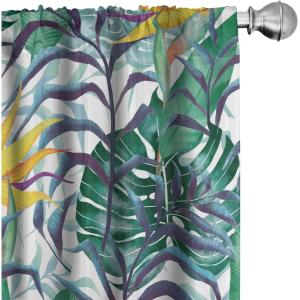 Ambesonne Floral Boho Curtains, Golden Tone Blooming Flowers and Neutral Leaves on Dark Jungle Back, Window Treatments 2 Panel Set for Living Room Bedroom, Pair of – 28″ x 95″, Dark Yellow Sea Blue(Mustard Fern Green Indigo)