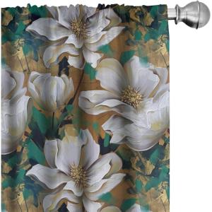 Ambesonne Floral Boho Curtains, Golden Tone Blooming Flowers and Neutral Leaves on Dark Jungle Back, Window Treatments 2 Panel Set for Living Room Bedroom, Pair of – 28″ x 95″, Dark Yellow Sea Blue(Pale Ceil Blue Ginger)