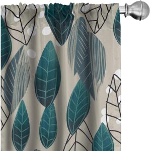 Ambesonne Floral Boho Curtains, Golden Tone Blooming Flowers and Neutral Leaves on Dark Jungle Back, Window Treatments 2 Panel Set for Living Room Bedroom, Pair of – 28″ x 95″, Dark Yellow Sea Blue(Petrol Blue Pale Khaki)