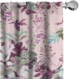 Ambesonne Jungle Themed Curtains, Romantic Autumn Vibes Branch and Berry Pattern with Neutral Colors Boho, Window Treatments 2 Panel Set for Living Room Bedroom, Pair of – 28″ x 63″, Blush Dried Rose(Laurel Green and Eggplant)