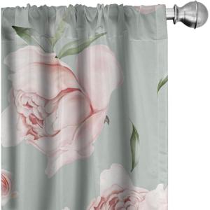 Ambesonne Jungle Themed Curtains, Romantic Autumn Vibes Branch and Berry Pattern with Neutral Colors Boho, Window Treatments 2 Panel Set for Living Room Bedroom, Pair of – 28″ x 63″, Blush Dried Rose(Pale Sage Green Rose)
