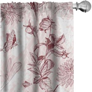 Ambesonne Jungle Themed Curtains, Romantic Autumn Vibes Branch and Berry Pattern with Neutral Colors Boho, Window Treatments 2 Panel Set for Living Room Bedroom, Pair of – 28″ x 63″, Blush Dried Rose(Chocolate and Pale Pink)