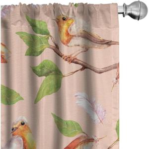 Ambesonne Jungle Themed Curtains, Romantic Autumn Vibes Branch and Berry Pattern with Neutral Colors Boho, Window Treatments 2 Panel Set for Living Room Bedroom, Pair of – 28″ x 63″, Blush Dried Rose(Vermilion Green)