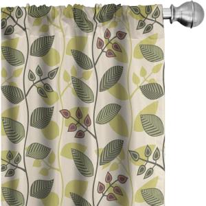 Ambesonne Jungle Themed Curtains, Romantic Autumn Vibes Branch and Berry Pattern with Neutral Colors Boho, Window Treatments 2 Panel Set for Living Room Bedroom, Pair of – 28″ x 63″, Blush Dried Rose(Apple Green Fern Green)