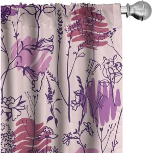 Ambesonne Jungle Themed Curtains, Romantic Autumn Vibes Branch and Berry Pattern with Neutral Colors Boho, Window Treatments 2 Panel Set for Living Room Bedroom, Pair of – 28″ x 63″, Blush Dried Rose(Soft Pink and Dark Purple)