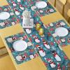 Ambesonne Christmas Table Runner, Placemats, Windy Xmas Night Theme with Penguins Hats and Flying Scarves, Set for Dining Table Decor, Placemat 4 pcs + Runner 16″x72″, Vermilion Grey and Slate Blue