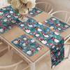 Ambesonne Christmas Table Runner, Placemats, Windy Xmas Night Theme with Penguins Hats and Flying Scarves, Set for Dining Table Decor, Placemat 4 pcs + Runner 16″x72″, Vermilion Grey and Slate Blue