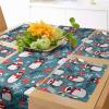 Ambesonne Christmas Table Runner, Placemats, Windy Xmas Night Theme with Penguins Hats and Flying Scarves, Set for Dining Table Decor, Placemat 4 pcs + Runner 16″x72″, Vermilion Grey and Slate Blue
