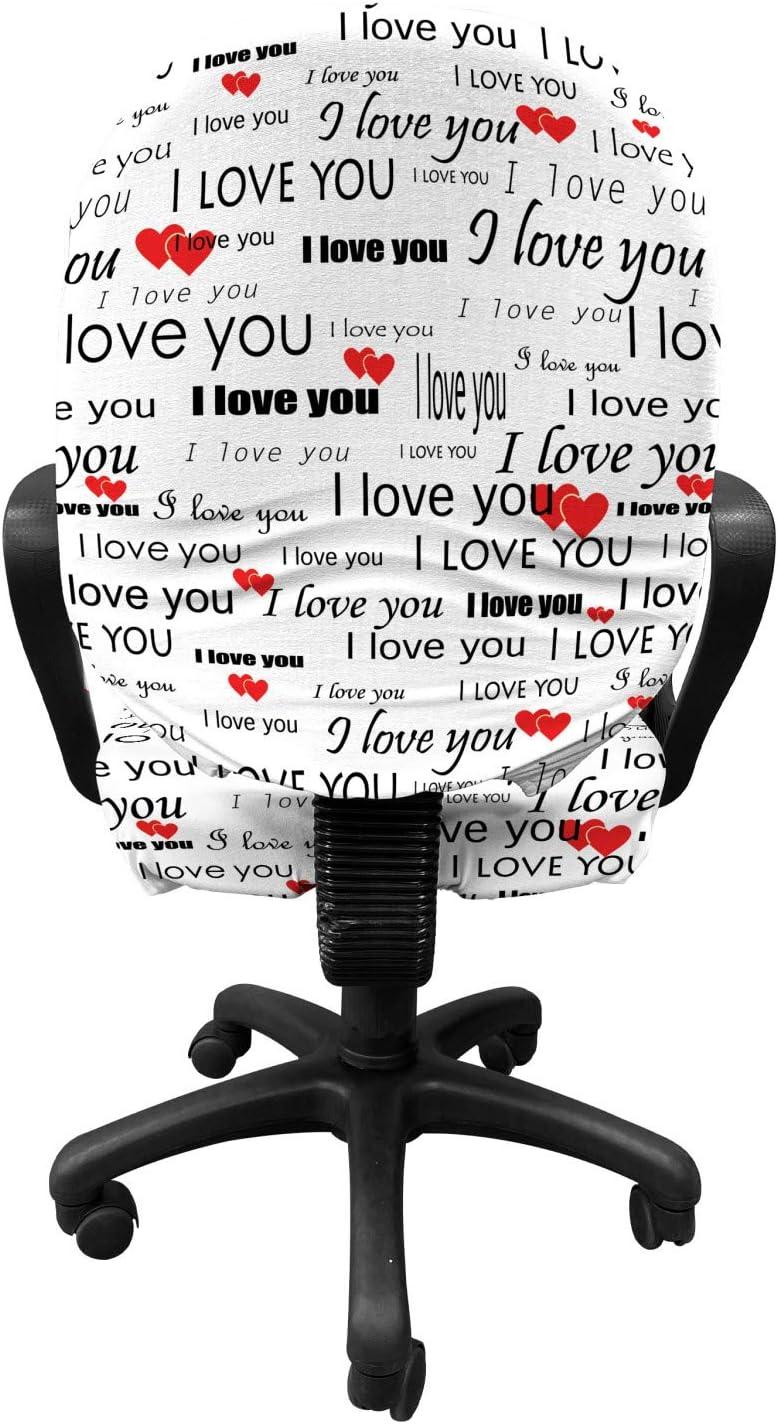 imageAmbesonne Romantic Office Chair Cover I Love You Words Hearts Romance Couple Valentine Plain Backdrop Stretchable Decorative Universal Size High Back Printed Slipcover Vermilion Black WhiteVermilion Black White