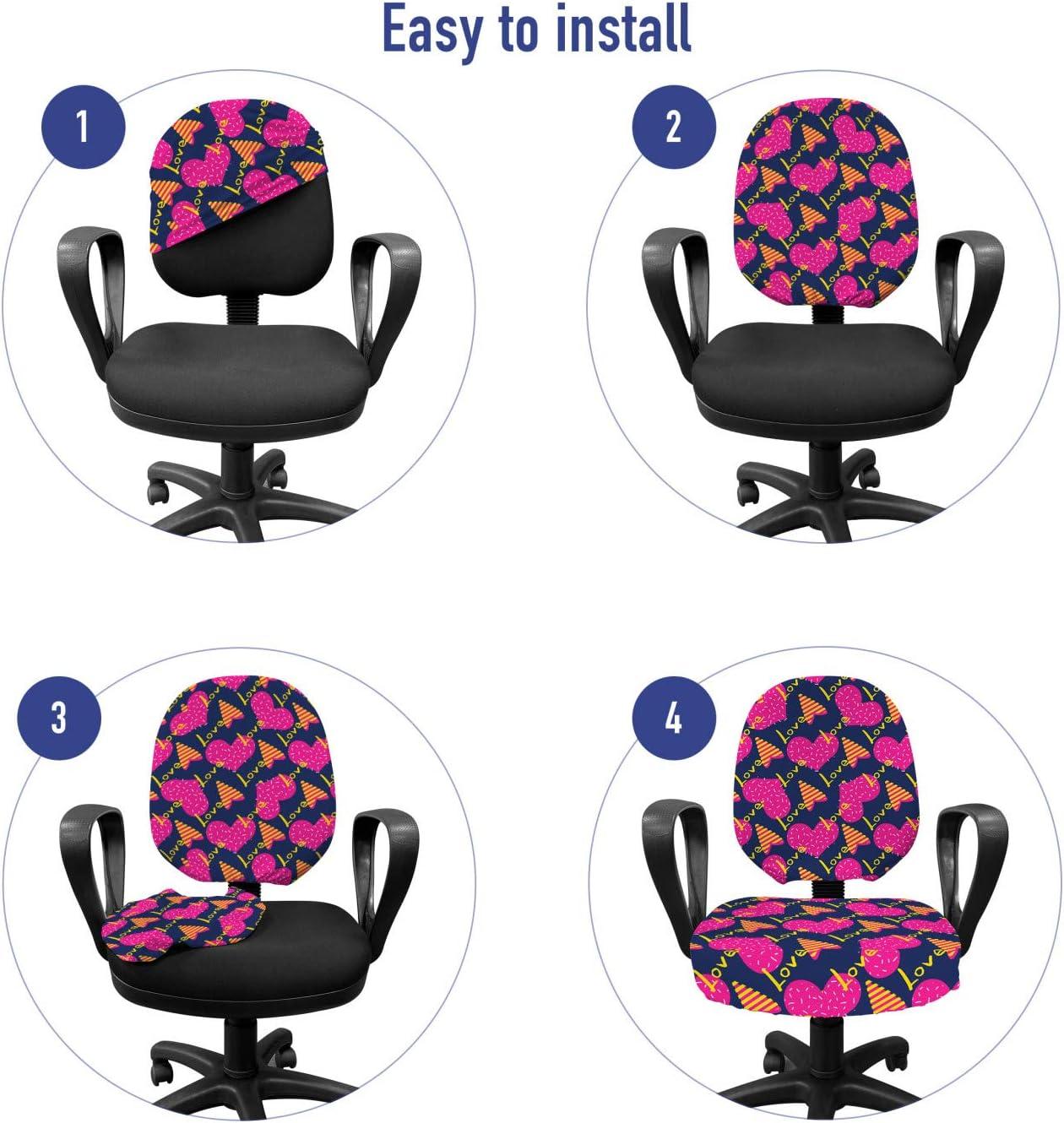 imageAmbesonne Romantic Office Chair Slipcover Love Hearts Stripes Celebration Party Lovers Valentines Design Protective Stretch Decorative Fabric Cover Magenta Night Blue and Yellow