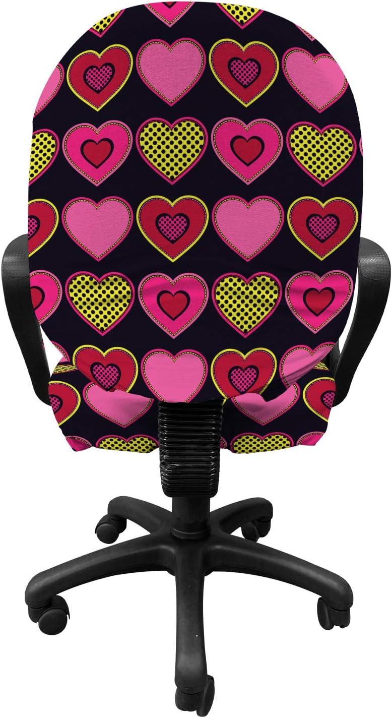 imageAmbesonne Valentines Day Office Chair Slipcover Vibrant and Romantic Heart Shapes in Polka Dots Protective Stretch Decorative Fabric Cover Ruby Pink