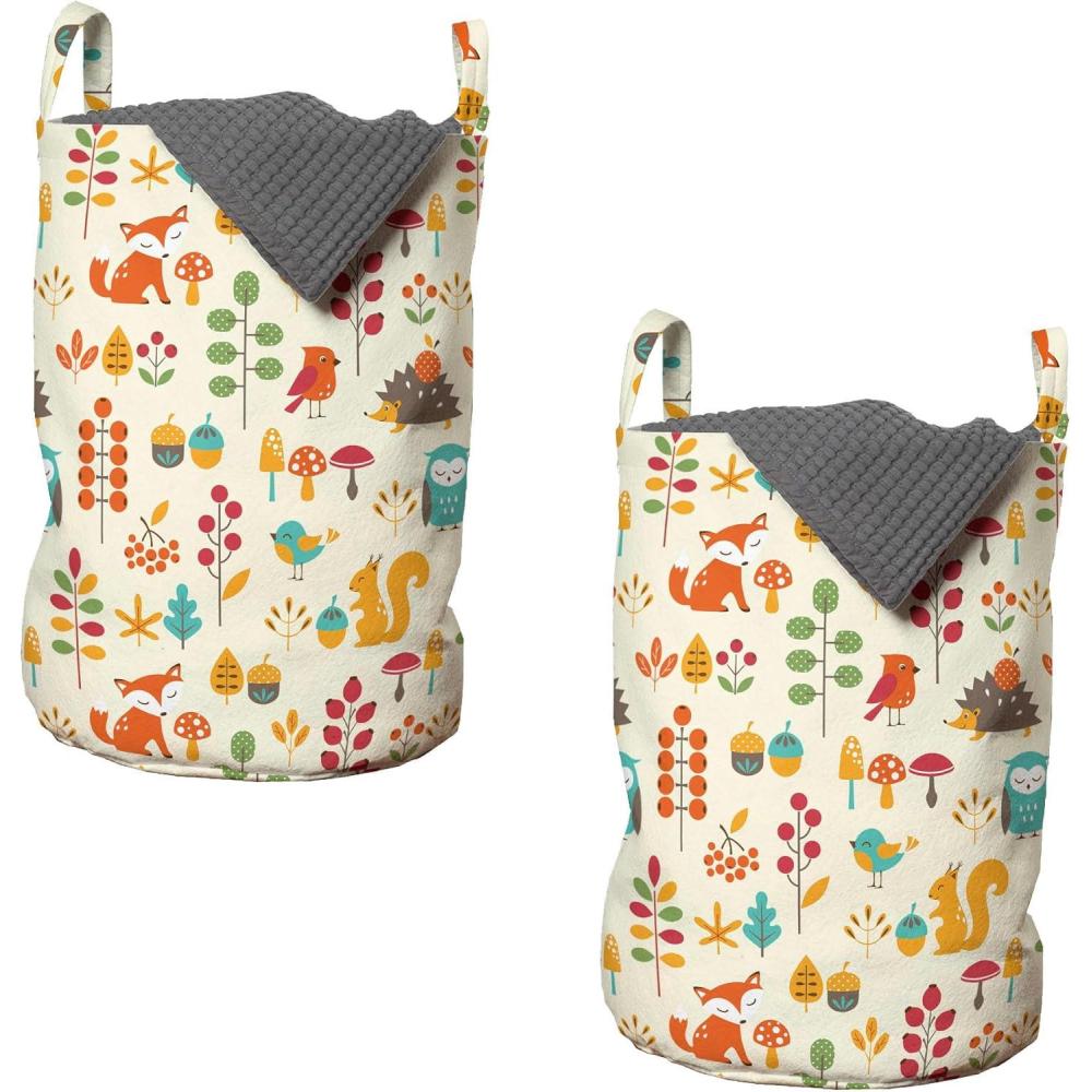 imageAmbesonne Gothic Laundry Bag Chest Bones Ribcage Flowers Butterflies Autumn Hamper Basket with Handles Drawstring Closure for Laundromats 13 x 19 Mustard TanCream Orange