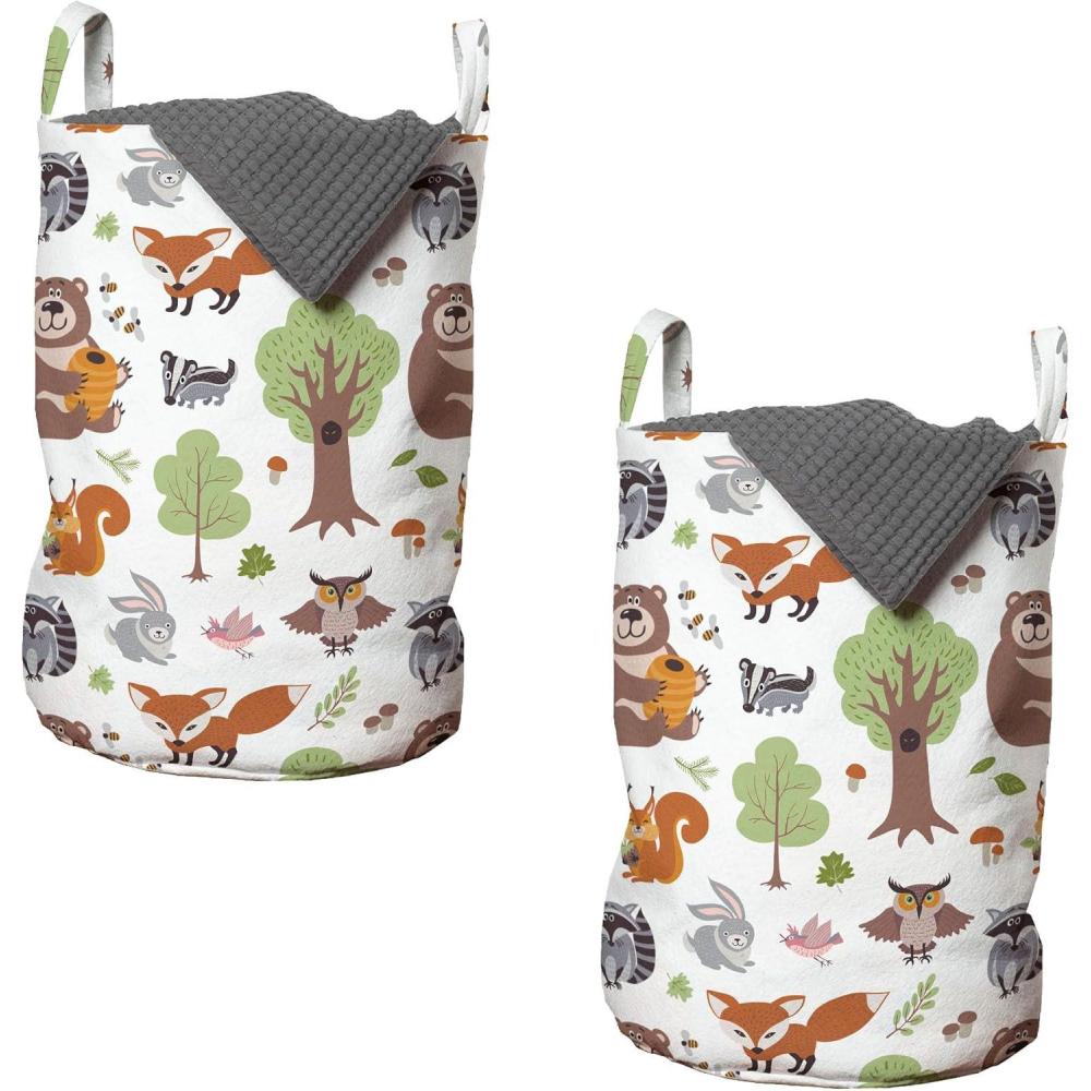 imageAmbesonne Gothic Laundry Bag Chest Bones Ribcage Flowers Butterflies Autumn Hamper Basket with Handles Drawstring Closure for Laundromats 13 x 19 Mustard TanBrown Green