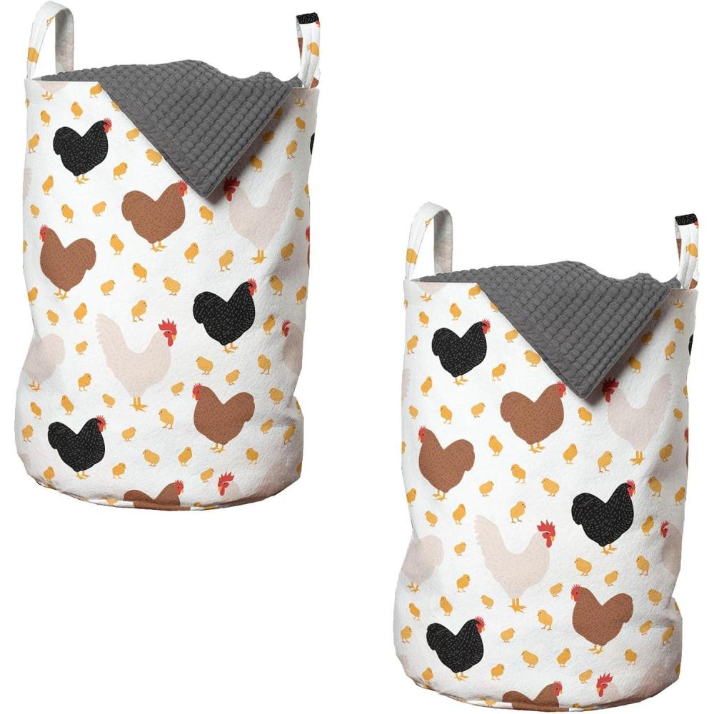 imageAmbesonne Gothic Laundry Bag Chest Bones Ribcage Flowers Butterflies Autumn Hamper Basket with Handles Drawstring Closure for Laundromats 13 x 19 Mustard TanBlack Brown