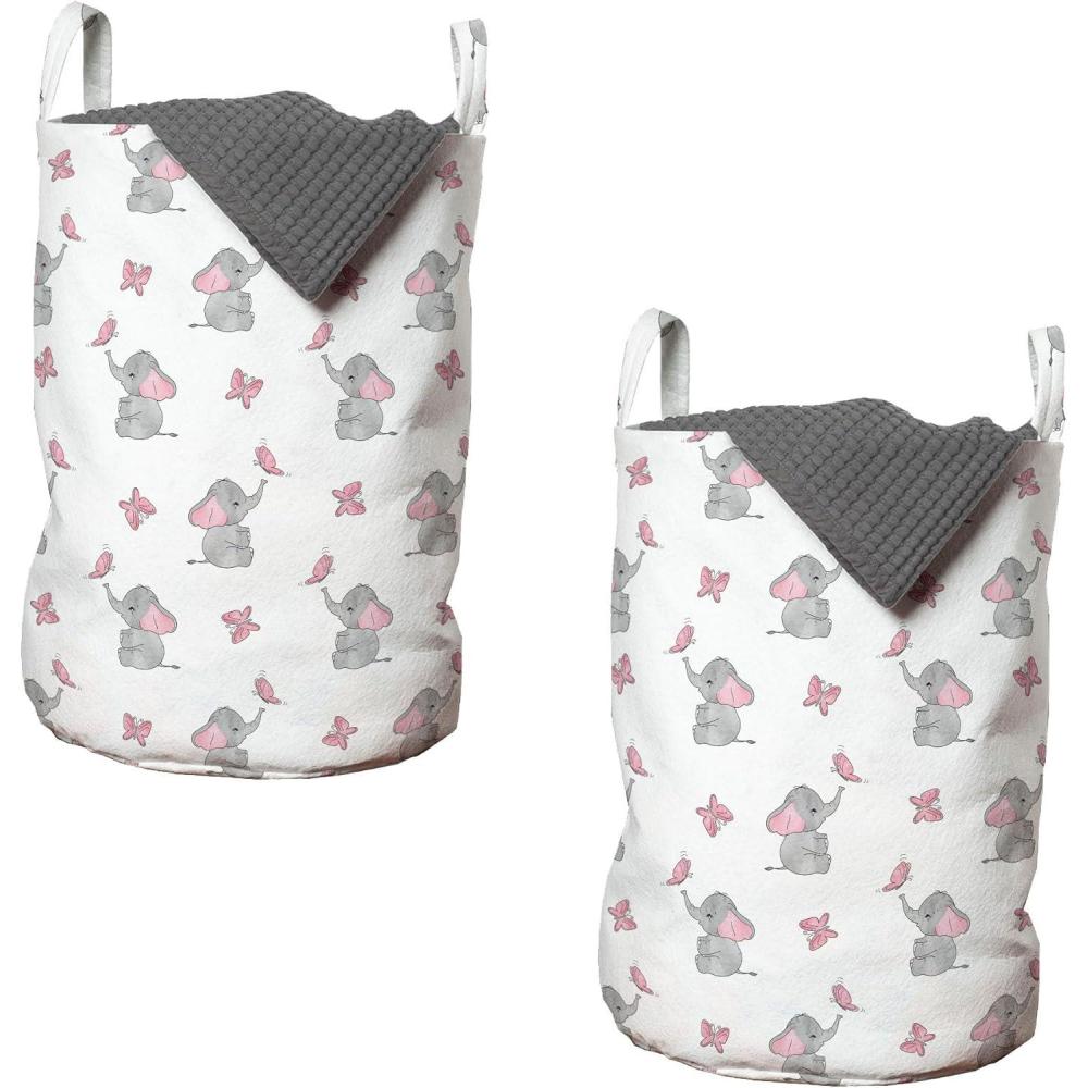 imageAmbesonne Gothic Laundry Bag Chest Bones Ribcage Flowers Butterflies Autumn Hamper Basket with Handles Drawstring Closure for Laundromats 13 x 19 Mustard TanGrey Pink