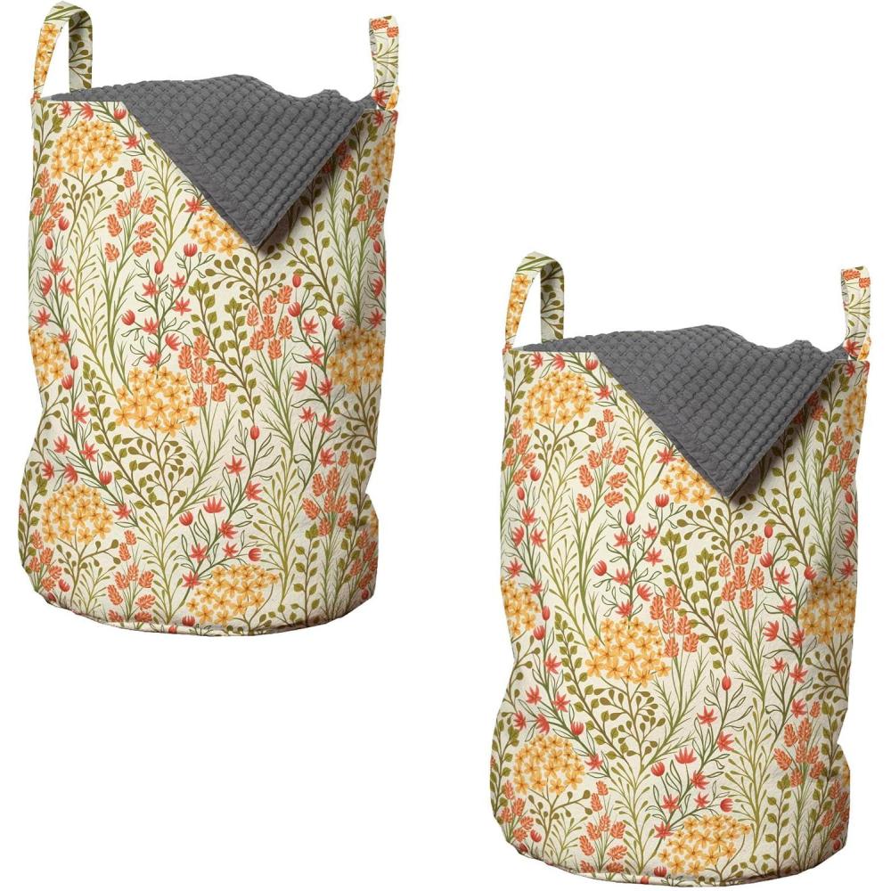 imageAmbesonne Gothic Laundry Bag Chest Bones Ribcage Flowers Butterflies Autumn Hamper Basket with Handles Drawstring Closure for Laundromats 13 x 19 Mustard TanGreen Multicolor