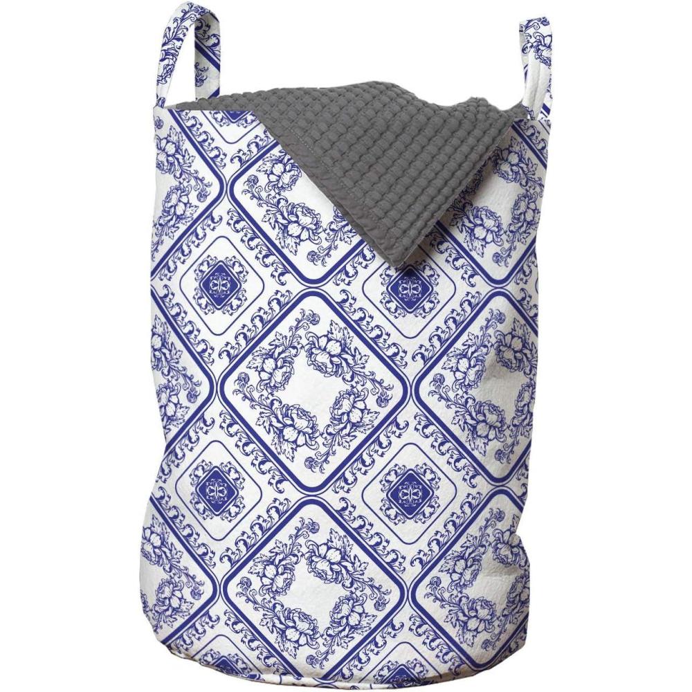 imageAmbesonne Gothic Laundry Bag Chest Bones Ribcage Flowers Butterflies Autumn Hamper Basket with Handles Drawstring Closure for Laundromats 13 x 19 Mustard TanBlue White