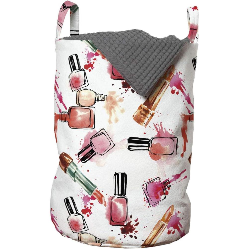 imageAmbesonne Gothic Laundry Bag Chest Bones Ribcage Flowers Butterflies Autumn Hamper Basket with Handles Drawstring Closure for Laundromats 13 x 19 Mustard TanWhite