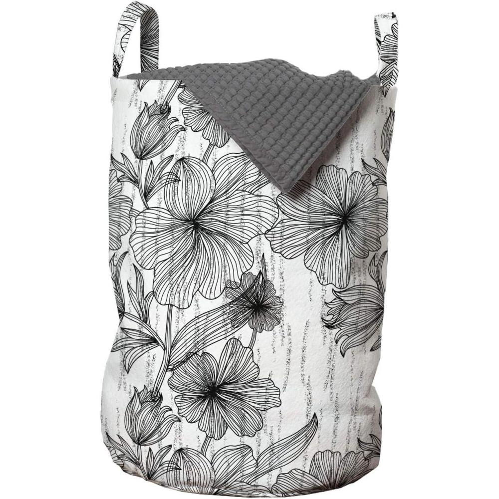 imageAmbesonne Gothic Laundry Bag Chest Bones Ribcage Flowers Butterflies Autumn Hamper Basket with Handles Drawstring Closure for Laundromats 13 x 19 Mustard TanBlack White