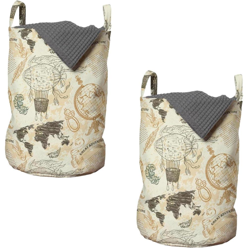 imageAmbesonne Gothic Laundry Bag Chest Bones Ribcage Flowers Butterflies Autumn Hamper Basket with Handles Drawstring Closure for Laundromats 13 x 19 Mustard TanBeige Green