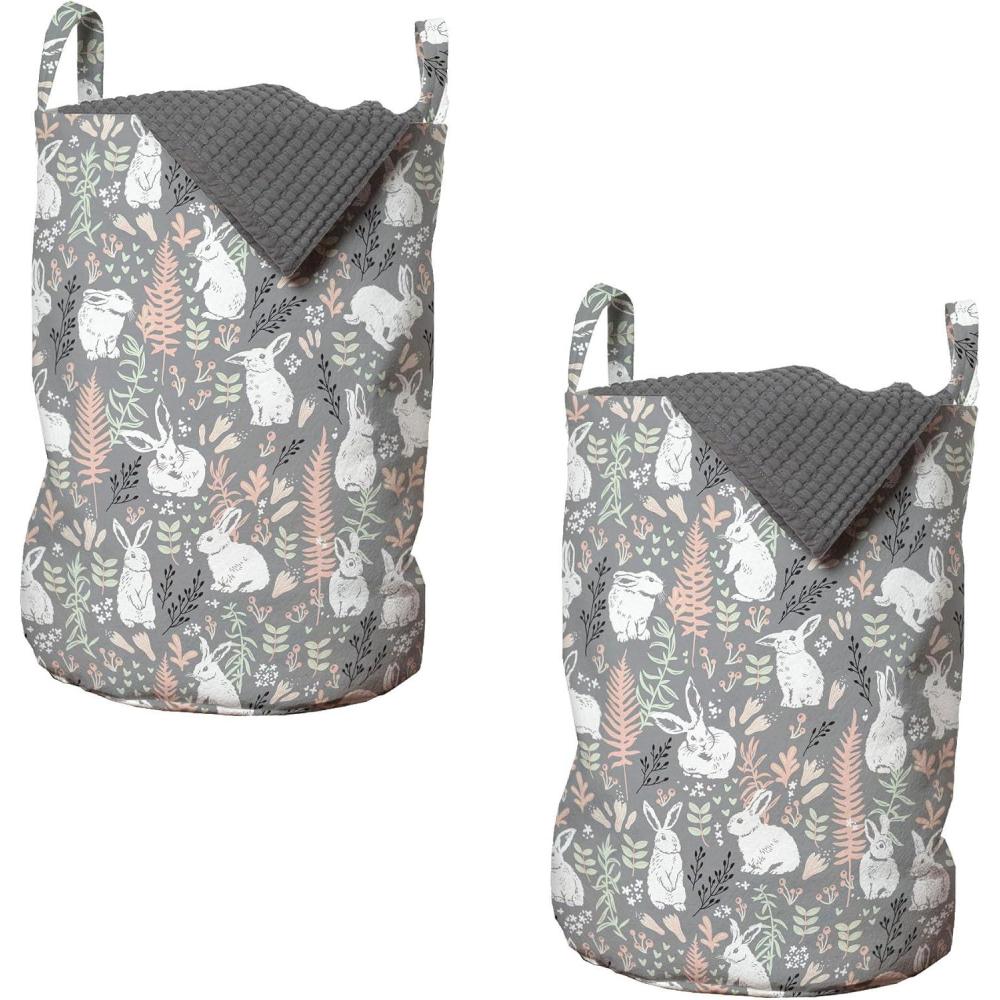 imageAmbesonne Gothic Laundry Bag Chest Bones Ribcage Flowers Butterflies Autumn Hamper Basket with Handles Drawstring Closure for Laundromats 13 x 19 Mustard TanMulticolor
