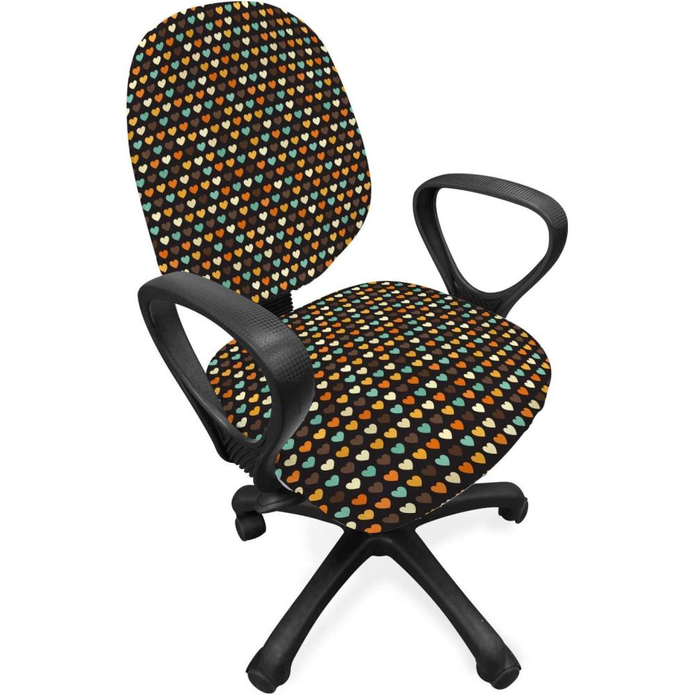 imageAmbesonne Love Office Chair Slipcover Mini Pattern with Symmetric Tiny Heart Shapes Valentines Day Themed Illustration Protective Stretch Decorative Fabric Cover Multicolor