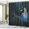 Ambesonne Alice in Wonderland Shower Curtain, Alice Sitting on Branch and Chescire Cat in Darkness Cartoon Style, Cloth Fabric Bathroom Decor Set with Hooks, 69″ W x 70″ L, Dark Blue Charcoal Grey