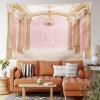 Ambesonne Cartoon Decor Tapestry, Fairytale Castle Interior of a Ballroom Chandelier Ceiling Columns Kingdom Pinkish Print, Wall Hanging for Bedroom Living Room Dorm, 80″ X 60″, Rose Peach