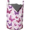 Ambesonne Gothic Laundry Bag, Chest Bones Ribcage Flowers Butterflies Autumn, Hamper Basket with Handles Drawstring Closure for Laundromats, 13″ x 19″, Mustard Tan(Purple Pink)