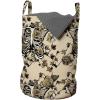 Ambesonne Gothic Laundry Bag, Chest Bones Ribcage Flowers Butterflies Autumn, Hamper Basket with Handles Drawstring Closure for Laundromats, 13″ x 19″, Mustard Tan(Mustard Tan)