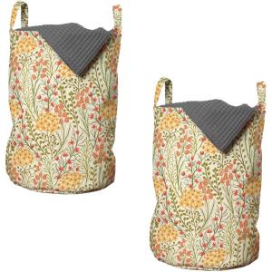 Ambesonne Gothic Laundry Bag, Chest Bones Ribcage Flowers Butterflies Autumn, Hamper Basket with Handles Drawstring Closure for Laundromats, 13″ x 19″, Mustard Tan(Green Multicolor)