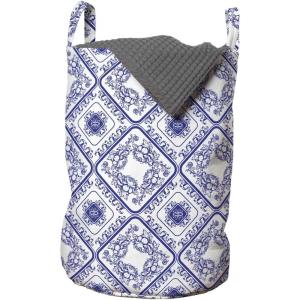 Ambesonne Gothic Laundry Bag, Chest Bones Ribcage Flowers Butterflies Autumn, Hamper Basket with Handles Drawstring Closure for Laundromats, 13″ x 19″, Mustard Tan(Blue White)