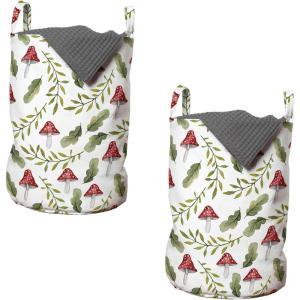 Ambesonne Gothic Laundry Bag, Chest Bones Ribcage Flowers Butterflies Autumn, Hamper Basket with Handles Drawstring Closure for Laundromats, 13″ x 19″, Mustard Tan(Green Ruby)