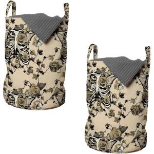 Ambesonne Gothic Laundry Bag, Chest Bones Ribcage Flowers Butterflies Autumn, Hamper Basket with Handles Drawstring Closure for Laundromats, 13″ x 19″, Mustard Tan(Mustard Tan)