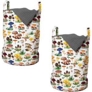 Ambesonne Gothic Laundry Bag, Chest Bones Ribcage Flowers Butterflies Autumn, Hamper Basket with Handles Drawstring Closure for Laundromats, 13″ x 19″, Mustard Tan(Brown Beige Green)