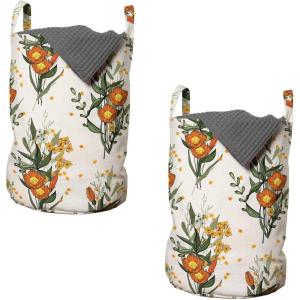 Ambesonne Gothic Laundry Bag, Chest Bones Ribcage Flowers Butterflies Autumn, Hamper Basket with Handles Drawstring Closure for Laundromats, 13″ x 19″, Mustard Tan(Orange Champagne)