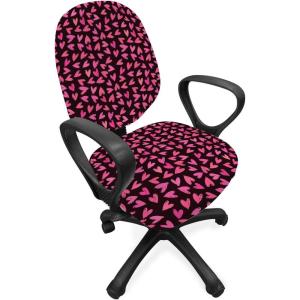Ambesonne Heart Office Chair Slipcover, Illustration of Grungy Sketch Look Love Repetitive Romantic Valentines Day, Protective Stretch Decorative Fabric Cover, Pink and Dark Maroon