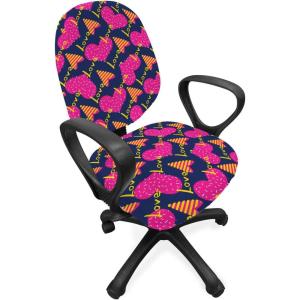 Ambesonne Romantic Office Chair Slipcover, Love Hearts Stripes Celebration Party Lovers Valentines Design, Protective Stretch Decorative Fabric Cover, Magenta Night Blue and Yellow