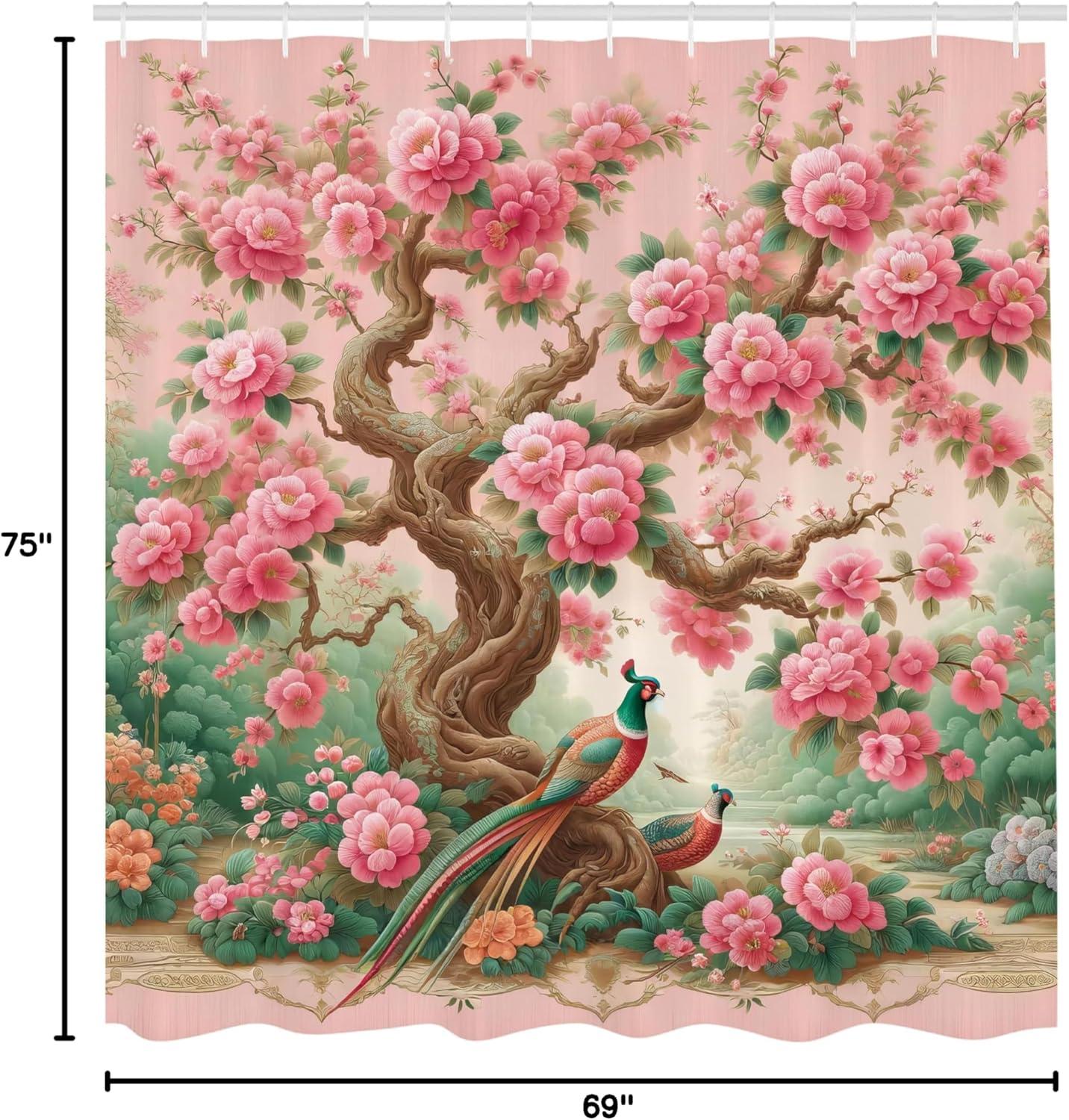 imageAmbesonne Floral Shower Curtain Romantic Tender Garden of Daisy Like Flowers and Leaves 70s Groovy Nature Cloth Fabric Bathroom Decor Set with Hooks 69 W x 70 L Reseda Green and PinkPastel Pink Jade Green