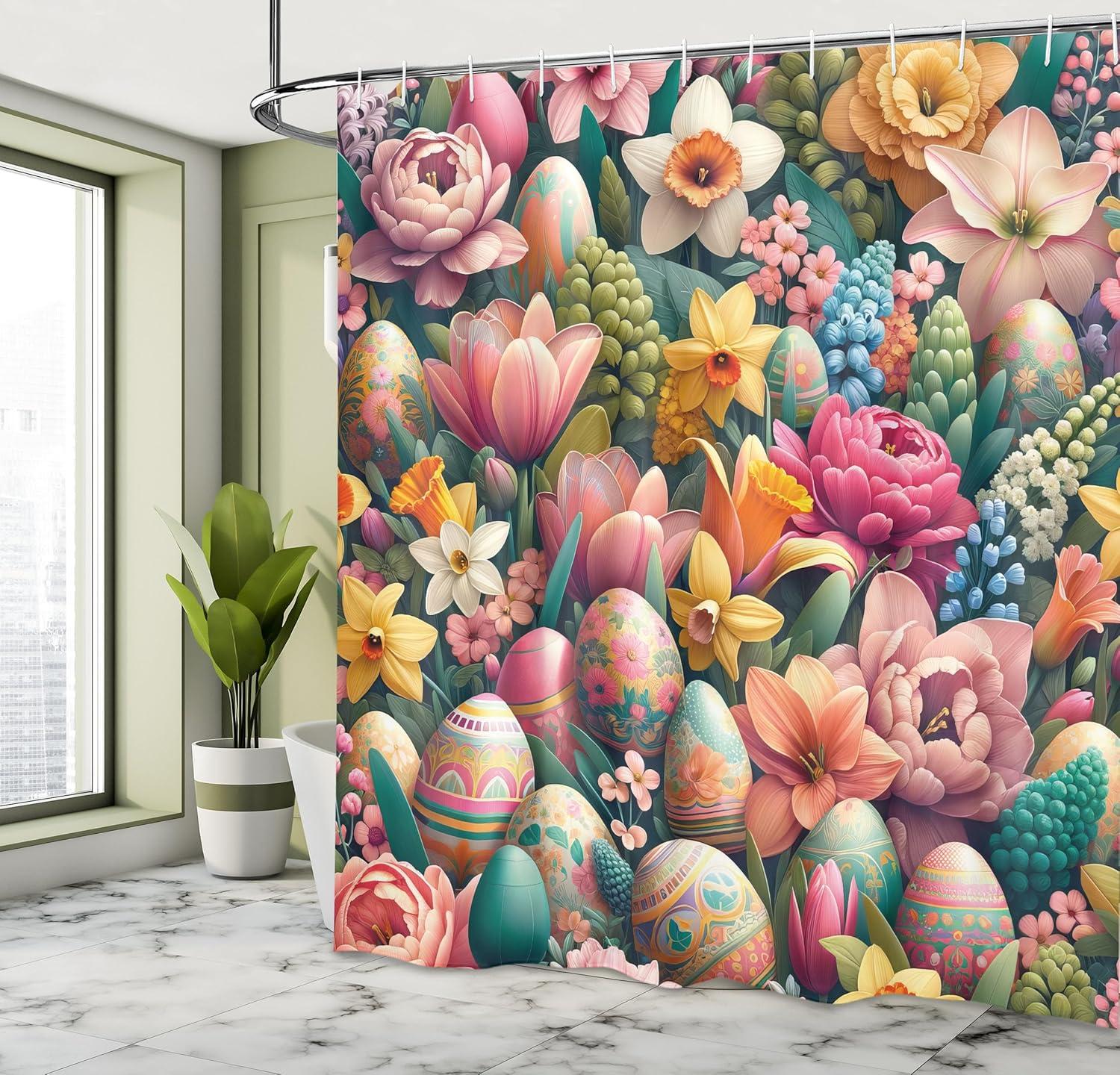 imageAmbesonne Floral Shower Curtain Romantic Tender Garden of Daisy Like Flowers and Leaves 70s Groovy Nature Cloth Fabric Bathroom Decor Set with Hooks 69 W x 70 L Reseda Green and PinkPale Pink Seafoam Mustard