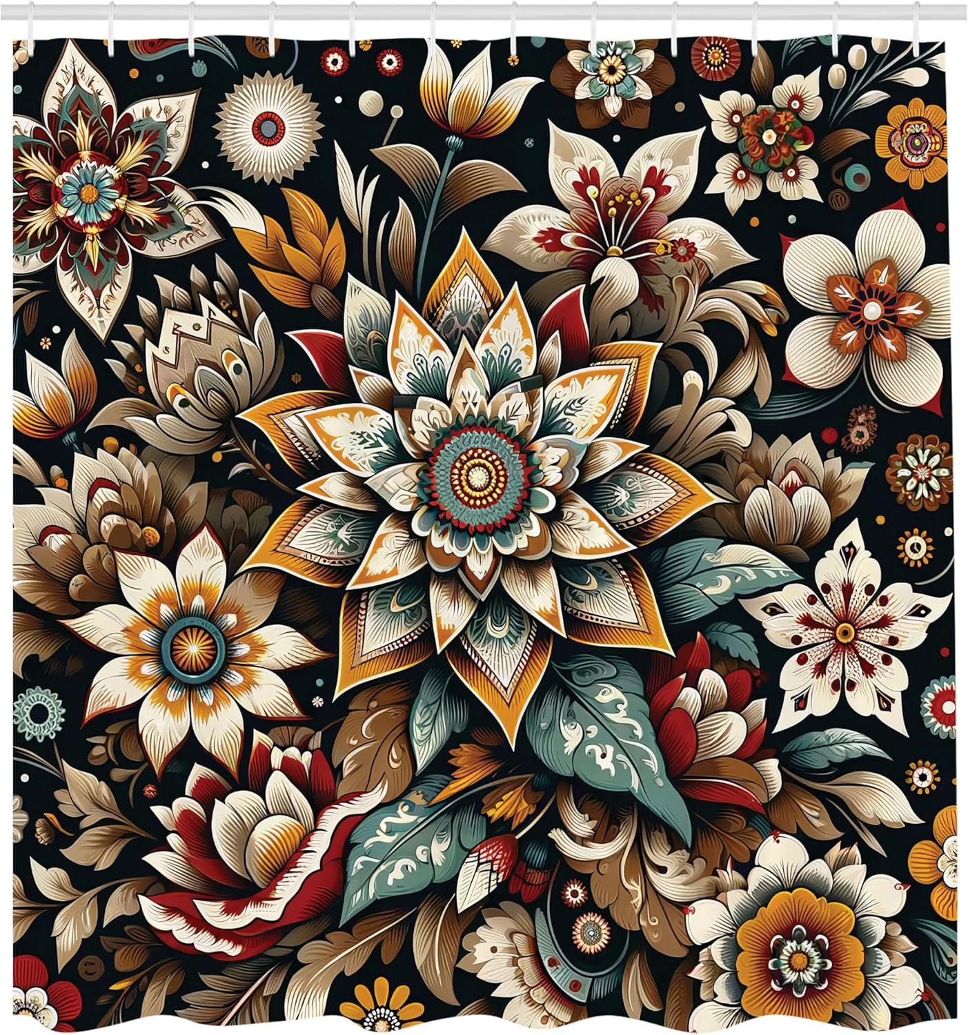 imageAmbesonne Floral Shower Curtain Romantic Tender Garden of Daisy Like Flowers and Leaves 70s Groovy Nature Cloth Fabric Bathroom Decor Set with Hooks 69 W x 70 L Reseda Green and PinkBlack Sepia and Orange